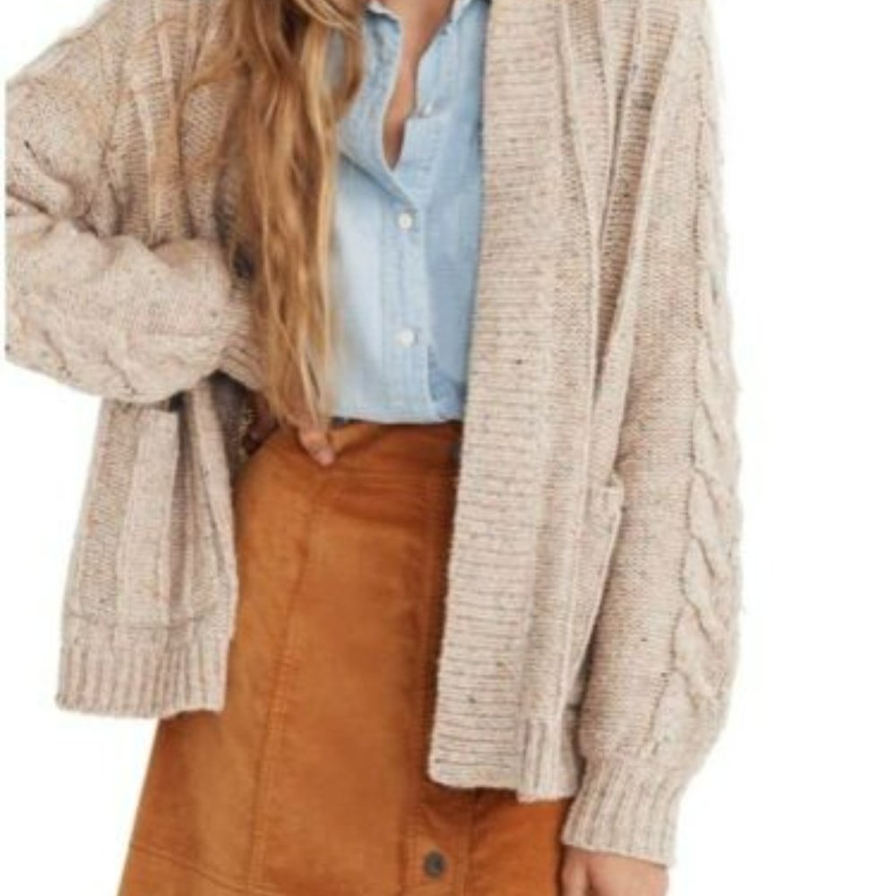 Like New! Madewell Bubble-Sleeve Cableknit Cardigan Sweater Oatmeal (S)